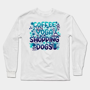 Coffee Yoga Shopping Dogs in Blue Long Sleeve T-Shirt